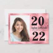 卒業救日フォトピックピンク金ゴールド星黒 マグネット招待状 (正面)