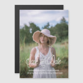 卒業救日付きお洒落の少女の写真 マグネット招待状 (正面/裏面)