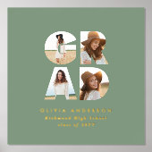 卒業数々の写真モダンシンプルセージ緑 箔ポスター (正面)