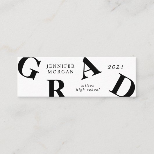 卒業文はっきりした書スクールカラーネームカード スキニー名刺 (正面)