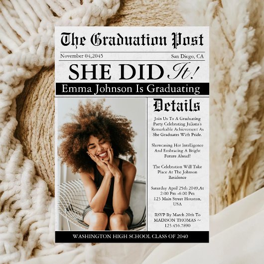 卒業新聞ユニークおもしろいカスタム写真2025 招待状