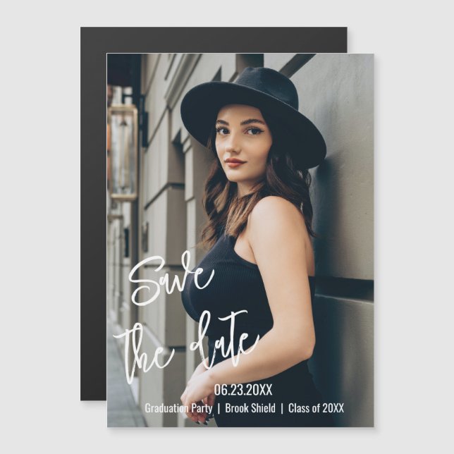 卒業日の写真パーソナライズされたマグネットの保存 (正面/裏面)