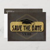 卒業日を保存モダン黒い灰色金ゴールド ポストカード (正面/裏面)