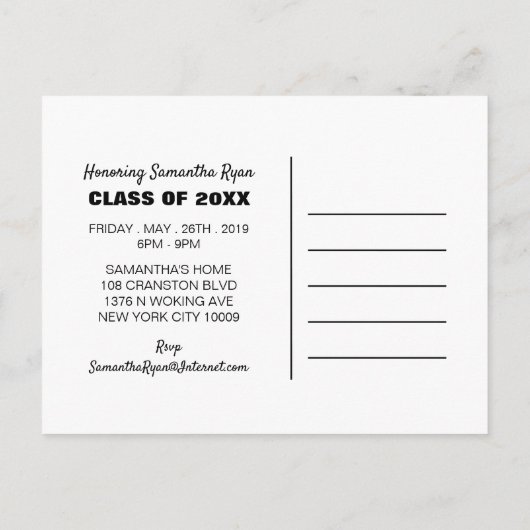 卒業日クラスのカスタマイズ可能な写真 インビテーションポストカード (裏面)