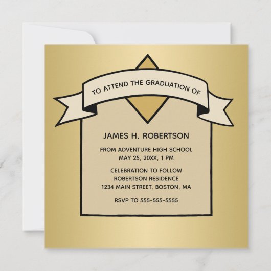 卒業日付のグラード金ゴールドの上限の保存 案内状 (裏面)