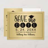 卒業日保存ブラックタイポグラフィ金ゴールド 案内ポストカード (正面/裏面)