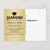 卒業日保存ブラックタイポグラフィ金ゴールド 案内ポストカード (裏面)