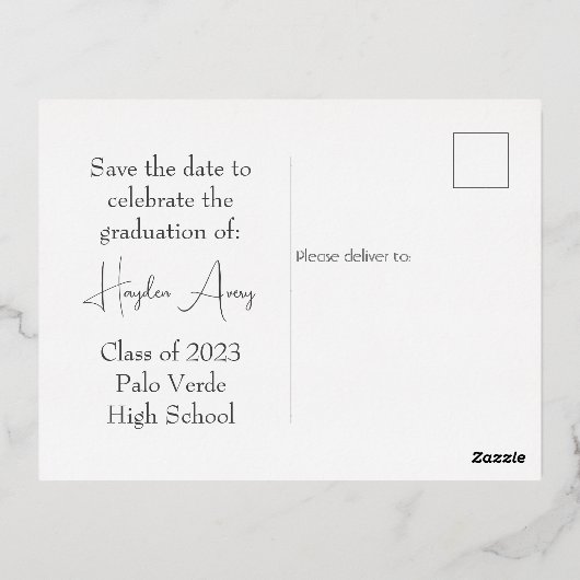 卒業日写真金ゴールド 箔シーズンポストカード (裏面)