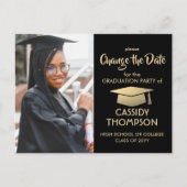 卒業日変更フォトブラック金ゴールド更新 案内ポストカード (正面)