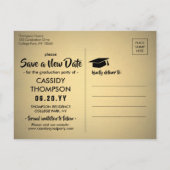 卒業日変更フォトブラック金ゴールド更新 案内ポストカード (裏面)