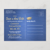 卒業日変更フォトブルー金ゴールド更新 案内ポストカード (裏面)