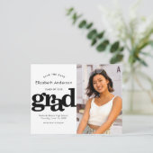 卒業日救付フォトタイポグラフィ白黒 インビテーションポストカード (スタンド正面)