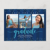 卒業日救付フォトターコイズ台本ネイビー インビテーションポストカード (正面)