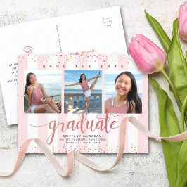 卒業日救付フォトモダンバラ金ゴールドスクリプト インビテーションポストカード