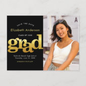 卒業日救付フォト金ゴールドブラックタイポグラフィ インビテーションポストカード (正面)