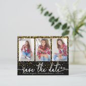 卒業日救付4フォト金ゴールドグリッターブラック インビテーションポストカード (スタンド正面)