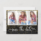 卒業日救付4フォト金ゴールドグリッターブラック マグネット招待状 (正面)