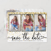 卒業日救付4写真金ゴールドグリッター白 インビテーションポストカード (正面/裏面)