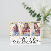 卒業日救付4写真金ゴールドグリッター白 インビテーションポストカード (スタンド正面)