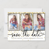 卒業日救付4写真金ゴールドグリッター白 マグネット招待状 (正面)