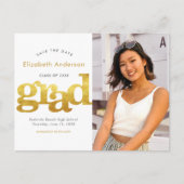 卒業日救金ゴールドタイポグラフィ白 インビテーションポストカード (正面)