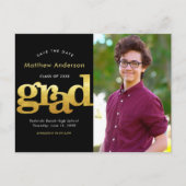 卒業日救金ゴールドタイポグラフィ黒 インビテーションポストカード (正面)