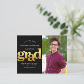 卒業日救金ゴールドタイポグラフィ黒 インビテーションポストカード (スタンド正面)