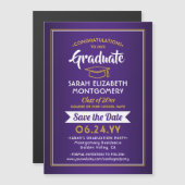 卒業日紫と金ゴールド黄を保存 マグネット招待状 (正面/裏面)