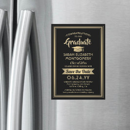 卒業日黒番とエレガント金ゴールド マグネット招待状