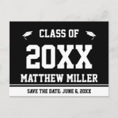 卒業日黒白の卒業名を保存 案内ポストカード (正面)