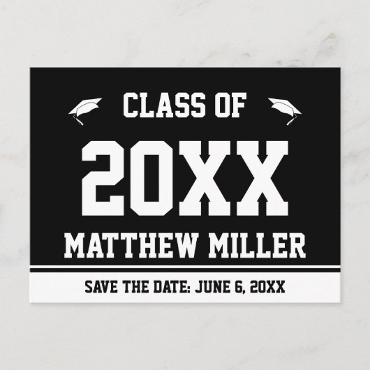 卒業日黒白の卒業名を保存 案内ポストカード (正面)