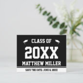 卒業日黒白の卒業名を保存 案内ポストカード (スタンド正面)