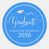 卒業書文字エレガント青キャップ ラウンドシール (正面)