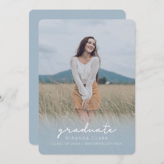 卒業案内の案内（青） 招待状 (正面/裏面)