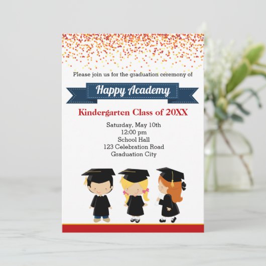 卒業案内-かわいい幼稚園の子どもたち 招待状 (スタンド正面)
