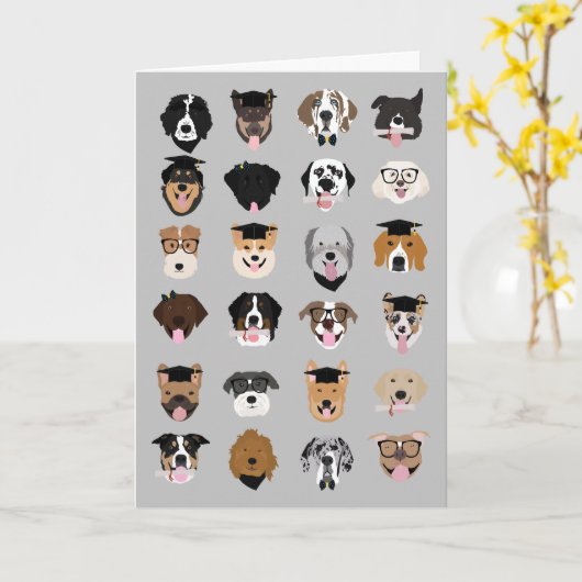 卒業犬の顔 カード (黄色い花)