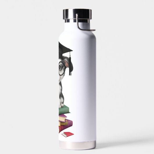 卒業犬頭が切れるステッカー – かわいいカップとガラス ウォーターボトル (左面)