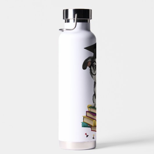 卒業犬頭が切れるステッカー – かわいいカップとガラス ウォーターボトル (右面)