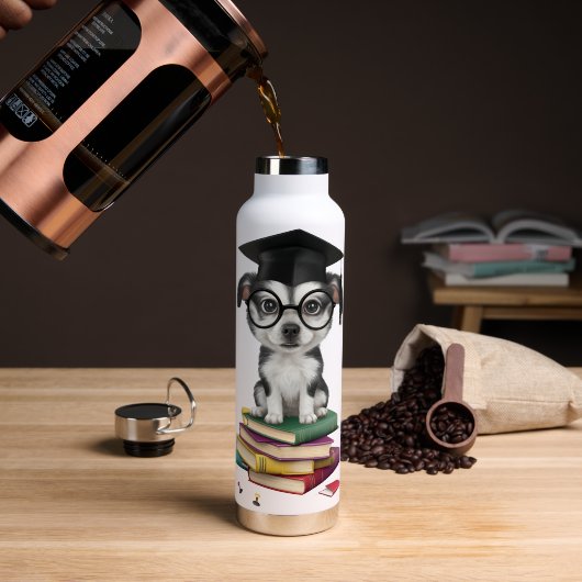 卒業犬頭が切れるステッカー – かわいいカップとガラス ウォーターボトル (コーヒー (回転後))