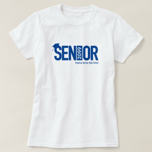 卒業王室のキャップ付きブルーSENIOR Tシャツ (デザイン正面)