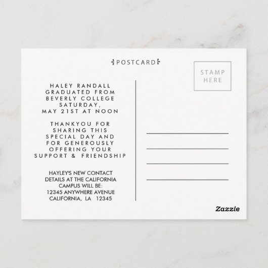 卒業生ありがとうフォトフレームはがき ポストカード (裏面)