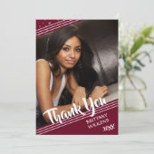 卒業生ありがとう、ライン&スター、編集可能なマルーン サンキューカード (スタンド正面)
