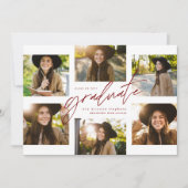 卒業生が六写真赤モダンの卒業 案内状 (正面)