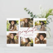 卒業生が六写真赤モダンの卒業 案内状 (スタンド正面)