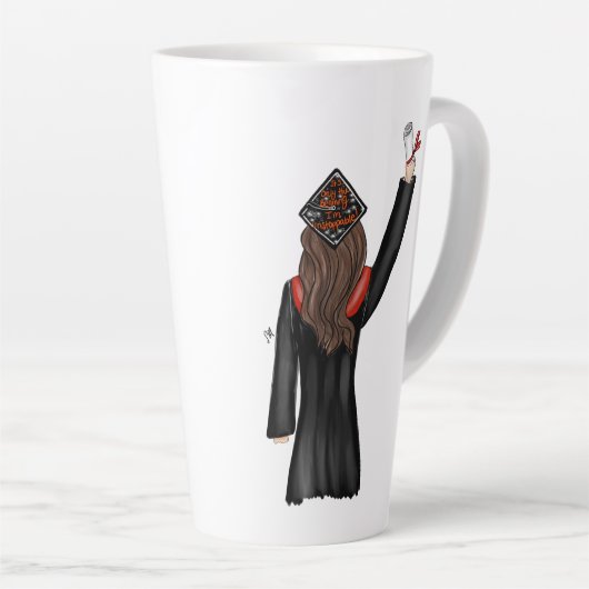 卒業生が卒業証書を持つイラストレーション カフェラテマグ (右アングル)