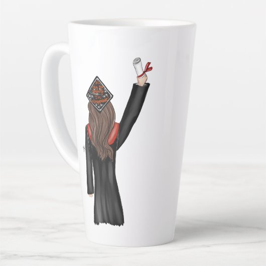 卒業生が卒業証書を持つイラストレーション カフェラテマグ (左アングル)