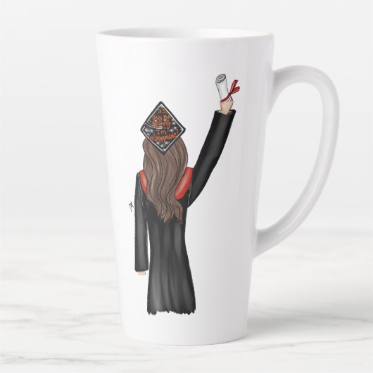 卒業生が卒業証書を持つイラストレーション カフェラテマグ (右)