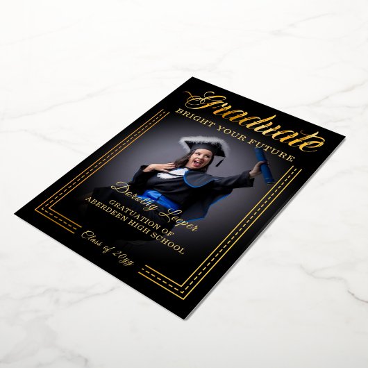 卒業生たちよ、黄金の輝きがあなたの未来を照らすように 箔招待状 (回転した状態)