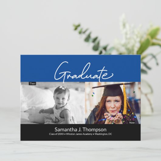 卒業生と今の写真：青い卒業記念パーティー 招待状 (スタンド正面)