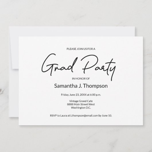 卒業生と今の写真:青い卒業記念パーティー 招待状 (裏面)